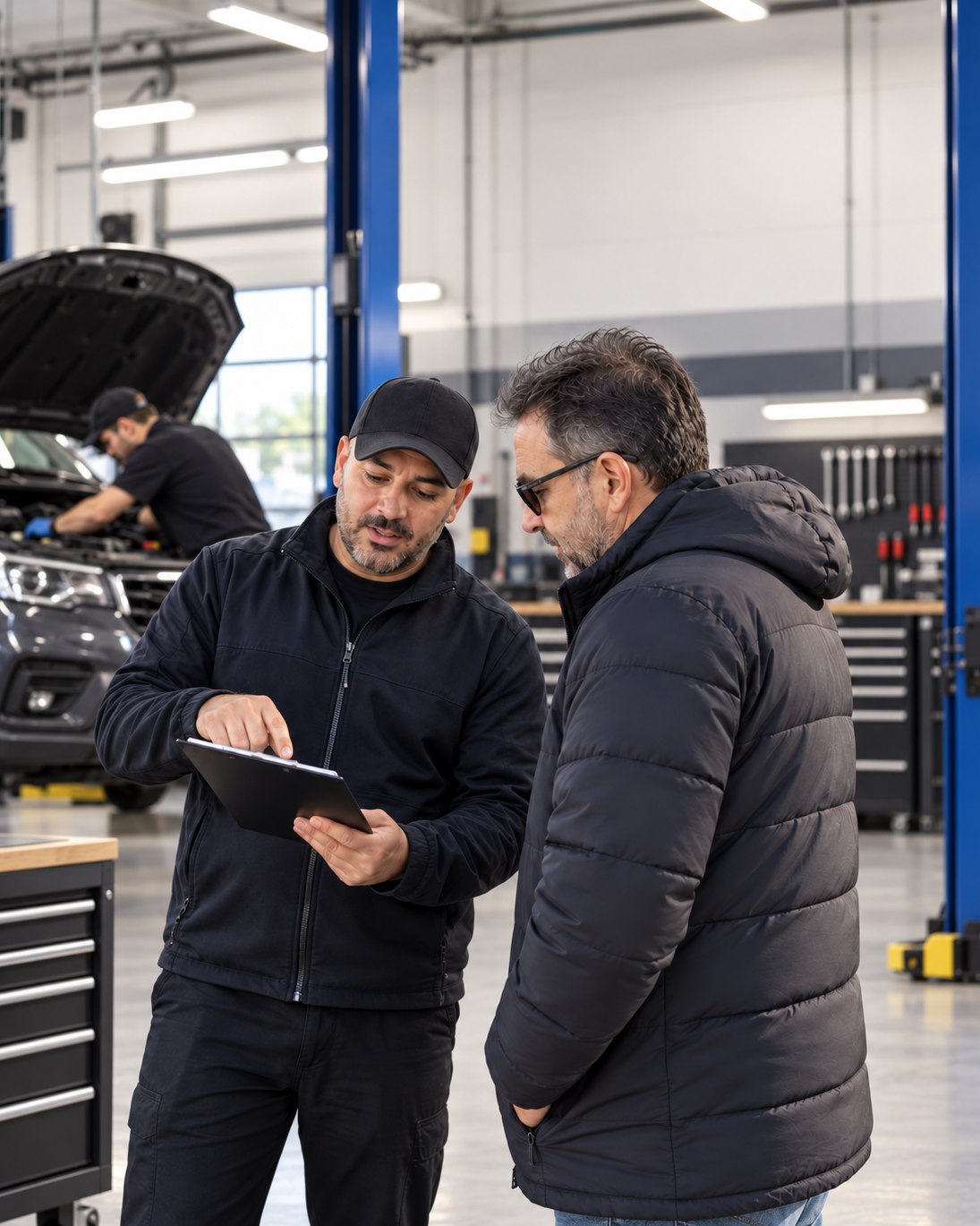 L'équipe devant le garage